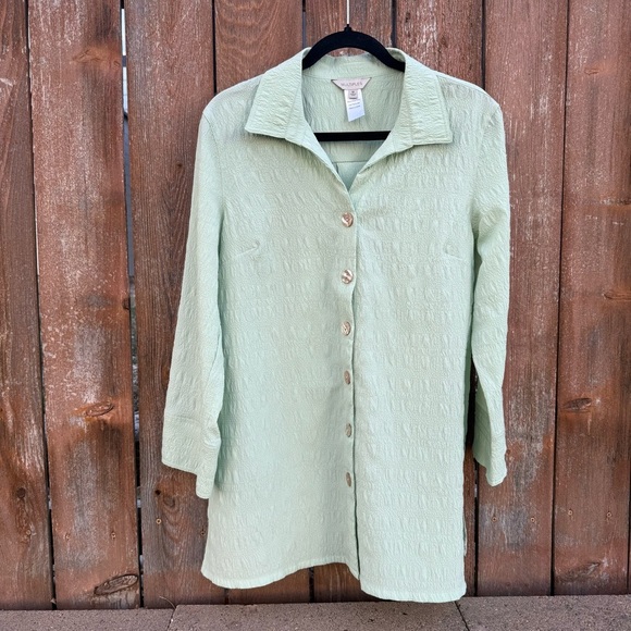 Multiples Tops - MULTIPLES Women’s Light Green Textured Button Down Tunic Top Shirt Size Medium